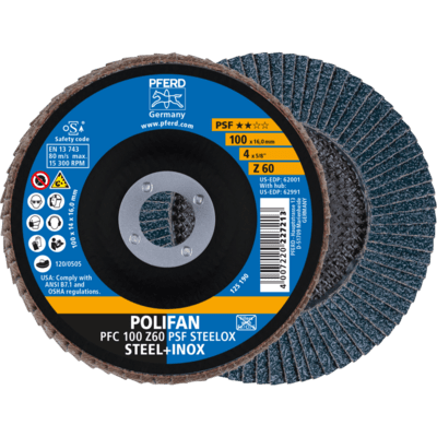 PFERD TOOLS POLIFAN-Disky s plochým okrajom PFC 100 Z 60 PSF STEELOX/16,0