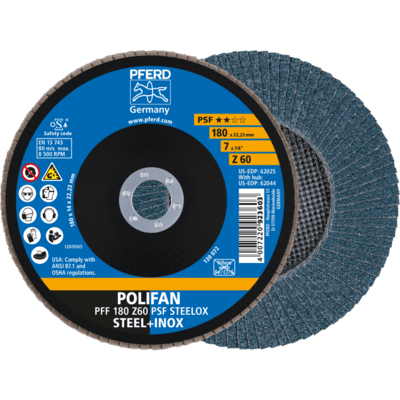 PFERD TOOLS POLIFAN-Disky s plochým okrajom PFF 180 Z 60 PSF STEELOX