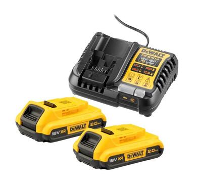 DeWALT Sada Nabíjačka Slim XR Li-Ion 10,8V, 14,4V a 18V + 2x2,0Ah akumulátor DCB1104D2