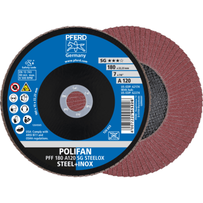 PFERD TOOLS POLIFAN-Disky s plochým okrajom PFF 180 A 120 SG STEELOX