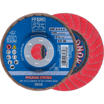 PFERD TOOLS POLIFAN-Disky s plochým okrajom PFC 115 CO-FREEZE 36 SGP STRONG INOX