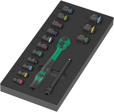 WERA 9724 Ráčna 8010 B Zyklop Comfort v penovej vložke, set 1, 3/8", 16 dielny