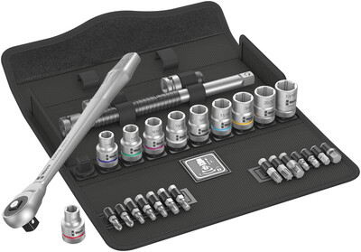WERA 8100 SC 10 Ráčnová sada Zyklop Metal s priechodným štvorkrkom, upínacia časť 1/2", palcová, 28-dieln