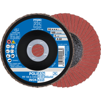 PFERD TOOLS POLIFAN-Disky s plochým okrajom PFF 100 A-COOL 60 SG INOX+ALU/16,0