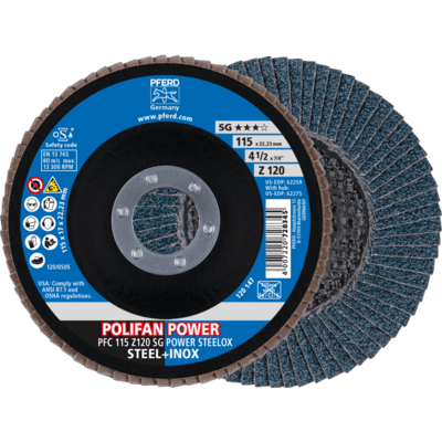 PFERD TOOLS POLIFAN-Disky s plochou PFC 115 Z 120 SG POWER STEELOX