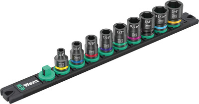 WERA 9608 Magnetická lišta na hlavice B Impaktor Imperial 1, 9-dielny