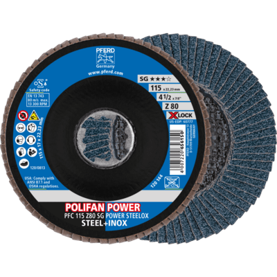 PFERD TOOLS POLIFAN-Disky s plochým okrajom PFC 115 Z 80 SG POWER STEELOX/X-LOCK