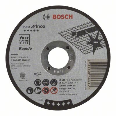 BOSCH Rovný rezací kotúc Best for Inox - Rapido A 60 W INOX BF, 115 mm, 0,8 mm