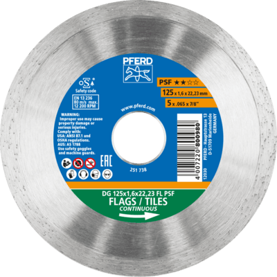 PFERD TOOLS Diamantové nástroje pre stavebný priemysel DG 125 x 1,6 x 22,23 FL PSF