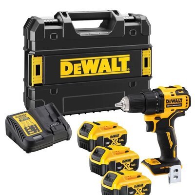 DeWALT AKU vŕtačka/skrutkovač 18V XR, 3×5,0Ah, nabíjačka, kufor TSTAK™ DCD708P3T