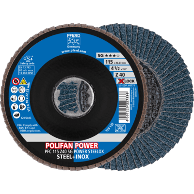 PFERD TOOLS POLIFAN-Disky s plochým okrajom PFC 115 Z 40 SG POWER STEELOX/X-LOCK