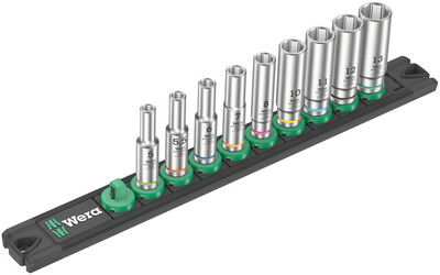 WERA Magnetická lišta A Deep 1, so sadou nástrčných hlavíc, pripojovací vnútorný štvorec 1/4", 9-dielna
