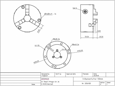 OPTIMUM 3-čelné sklíčidlo 125 mm pre RT 150