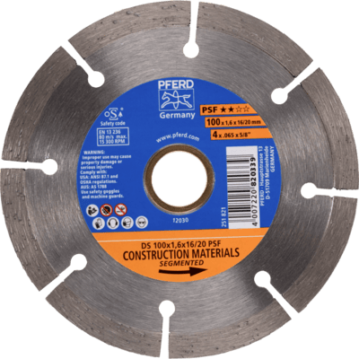 PFERD TOOLS Diamantové nástroje pre stavebný priemysel DS 100 x 1,6 x 16/20 PSF