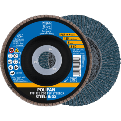 PFERD TOOLS POLIFAN-Disky s plochým okrajom PFF 125 Z 60 PSF STEELOX