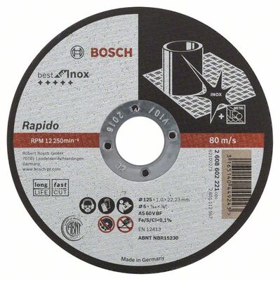 BOSCH Rovný rezací kotúc Best for Inox - Rapido Long Life A 60 W BF 41, 125 mm, 22,23 mm, 1,0 mm