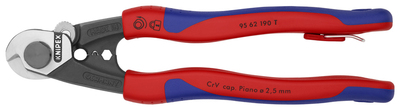 KNIPEX 95 62 190 T Nožnice na oceľové lanká kované s multi-komponentnými úchopmi, s integrovaným záv