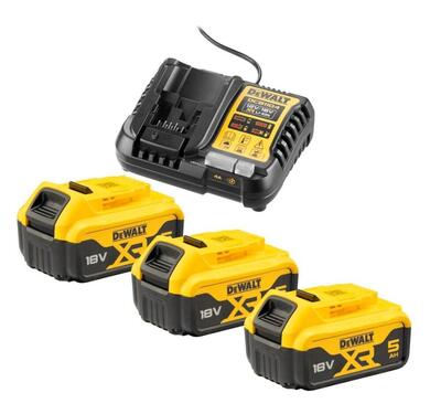 DeWALT Sada Nabíjačka Slim XR Li-Ion 10,8V, 14,4V a 18V + 3x5,0Ah akumulátor  DCB1104P3