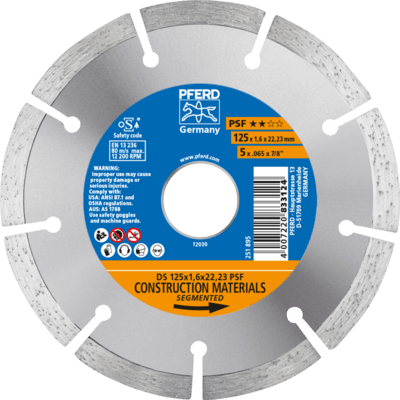 PFERD TOOLS Diamantové nástroje pre stavebný priemysel DS 125 x 1,6 x 22,23 PSF