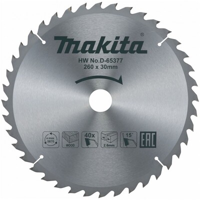 MAKITA D-65377 - Pílový kotúč na drevo 260mm x 30mm x 40Z