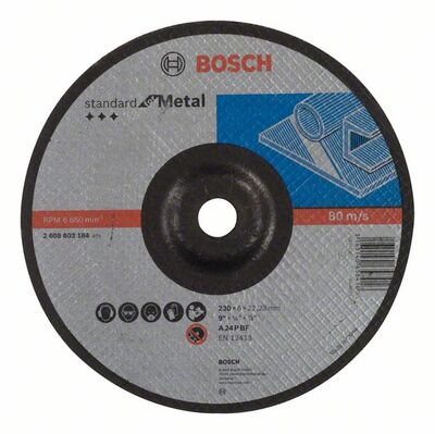 BOSCH Csiszolókorong felülnyomással Standard for Metal A 24 P BF, 230 mm, 22,23 mm, 6,0 mm