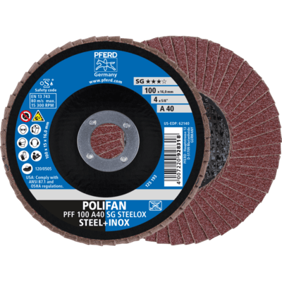 PFERD TOOLS POLIFAN-Disky s plochým okrajom PFF 100 A 40 SG STEELOX/16,0