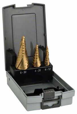 BOSCH 3-dielna súprava stupnovitých vrtákov HSS-TiN 4-12; 4-20; 6-30 mm