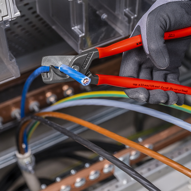 KNIPEX 95 11 225 SB StepCut® XL Nožnice na káble s krokovým rezom poplastované leštené 225 mm