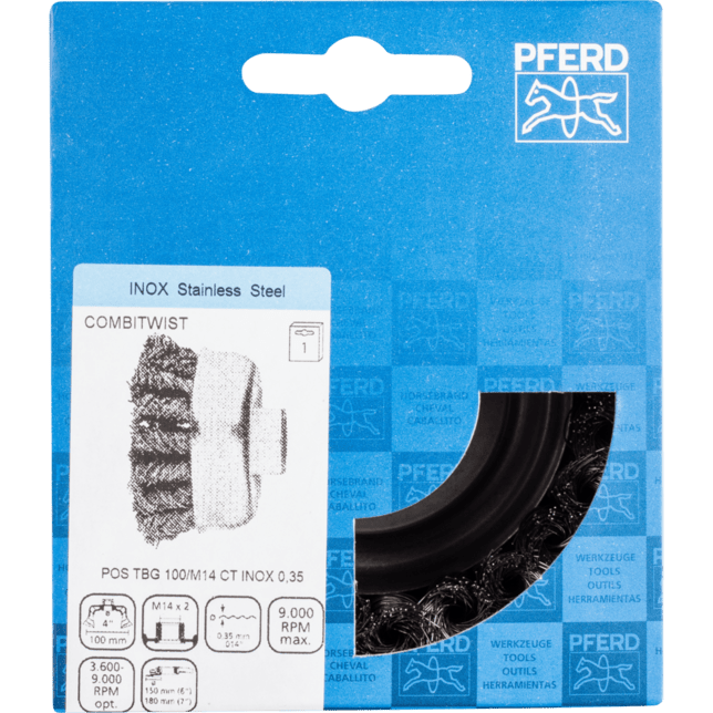 PFERD TOOLS závitové pohárové kefy POS TBG 100/M14 CT INOX 0,35