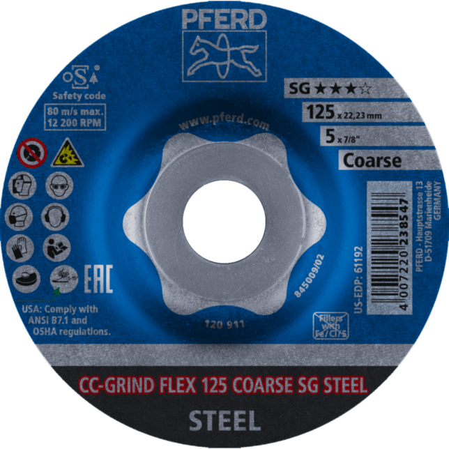 PFERD TOOLS CC-GRIND vrátane SOLID, FLEX, STRONG CC-GRIND FLEX 125 SG OCEĽ HRUBÝ