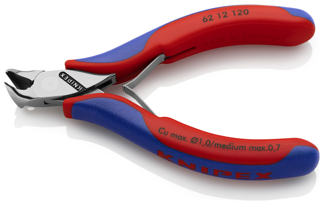 KNIPEX 62 12 120 Čelné cvikacie kliešte šikmé pre elektroniku s multi-komponentnými úchopmi 120 mm