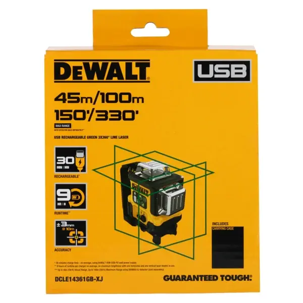 DeWALT DeWalt zelený krížový laser 3×360° USB-C  DCLE14361GB