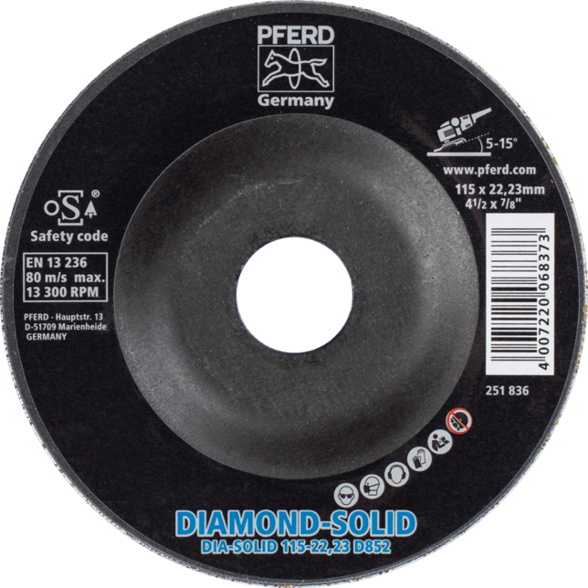 PFERD TOOLS dia.-CBN brúsenie. Elektrolyticky pokovené CC-GRIND SOLID-DIAMOND 115-22.23 D 852