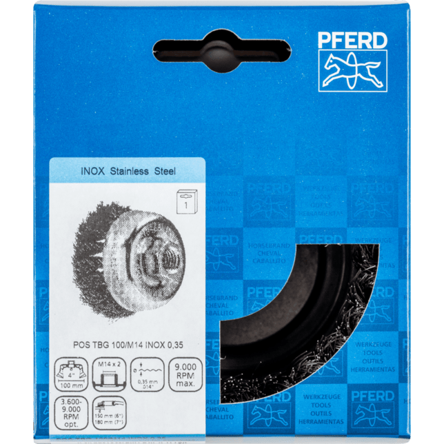 PFERD TOOLS závitové pohárové kefy POS TBG 100/M14 INOX 0,35