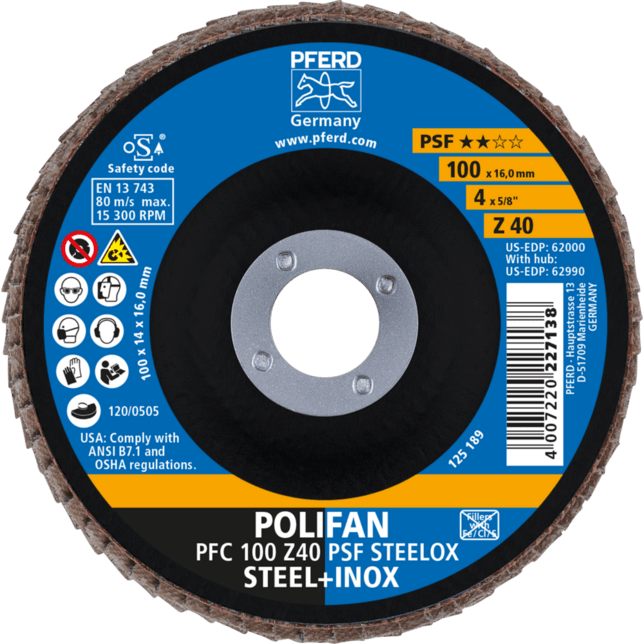 PFERD TOOLS POLIFAN-Disky s plochým okrajom PFC 100 Z40 PSF STEELOX/16