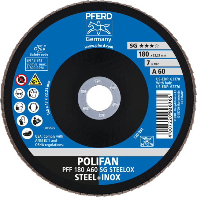 PFERD TOOLS POLIFAN-Čelné kotúče PFF 180 A 60 SG STEELOX