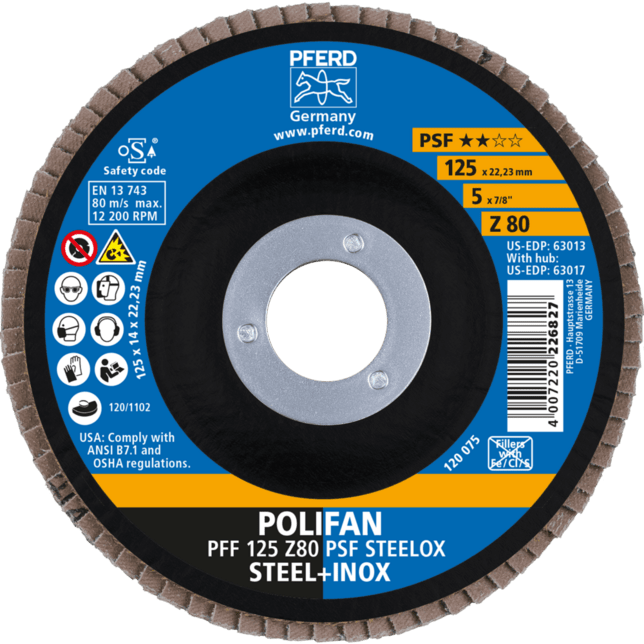 PFERD TOOLS POLIFAN-Disky s plochým okrajom PFF 125 Z 80 PSF STEELOX