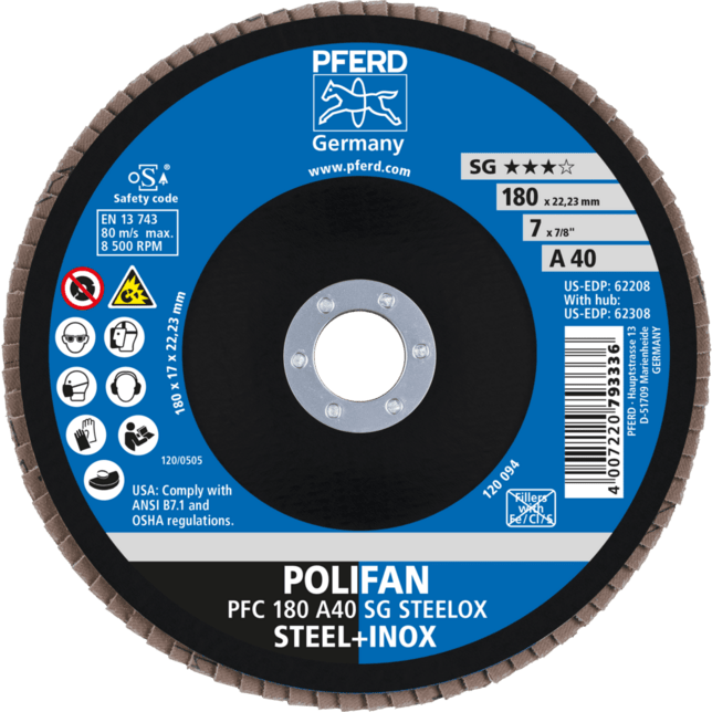 PFERD TOOLS POLIFAN-Disky s plochým okrajom PFC 180 A 40 SG STEELOX