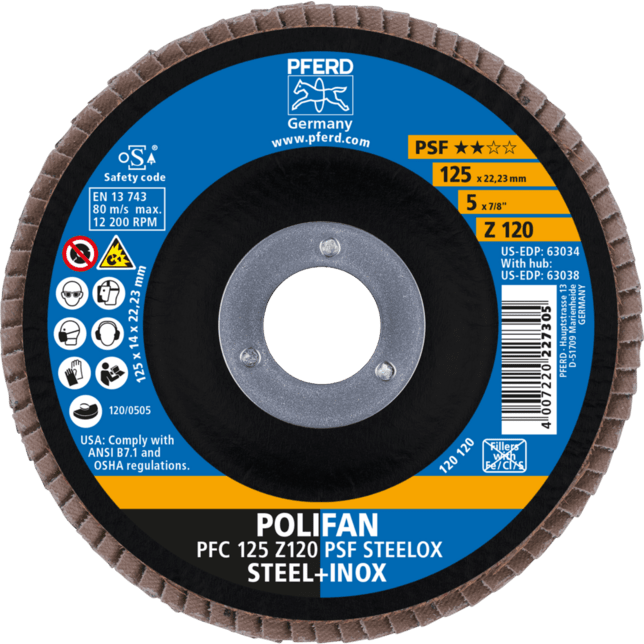 PFERD TOOLS POLIFAN-Disky s plochou PFC 125 Z 120 PSF STEELOX