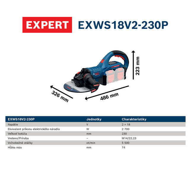 BOSCH EXPERT EXWS18V2-230P - Akumulátorová uhlová brúska sólo - 06019L8000