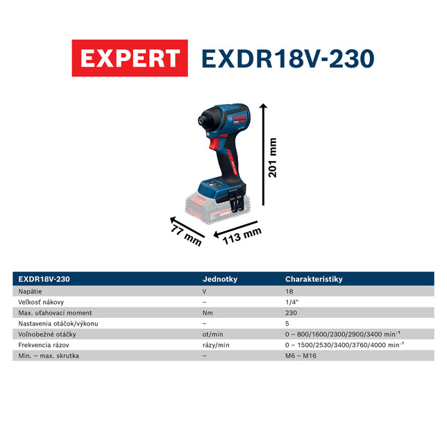 BOSCH EXPERT EXDR18V-230 - Akumulátorový rázový uťahovač sólo - 06019L6400