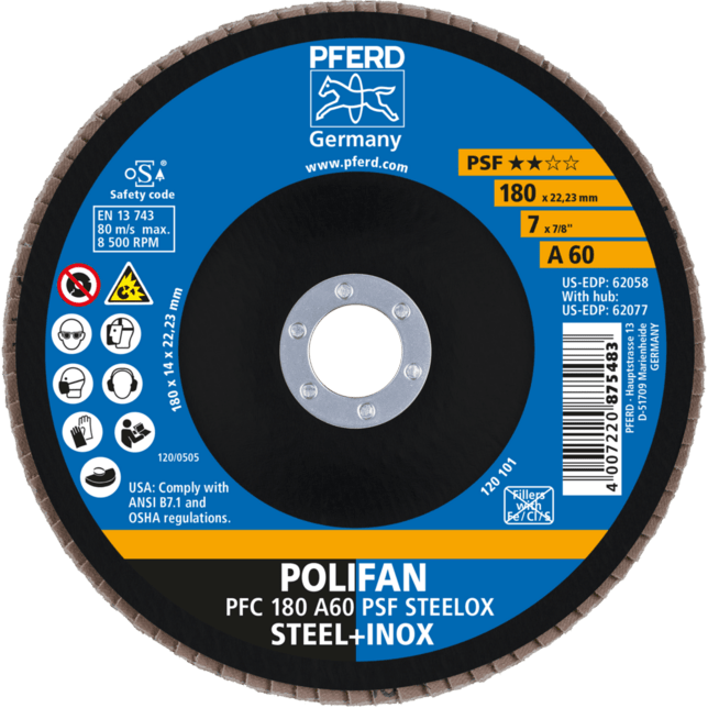 PFERD TOOLS POLIFAN-Disky s plochou PFC 180 A 60 PSF STEELOX