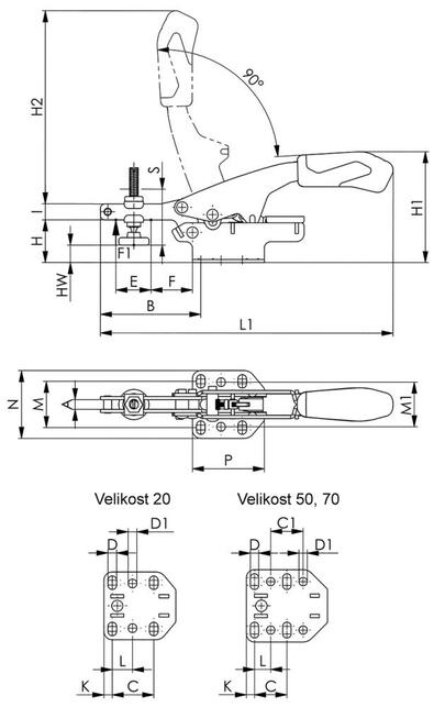 Úpinka vodorovná s variabilnou výškou v. 20 M6x49 6870F AMF