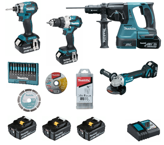 MAKITA DLX4195JX1 - Akumulátorová sada 4 ks náradia - DGA504,DHP489,DHR243,DTD173