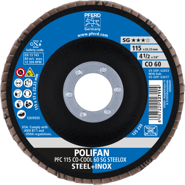 PFERD TOOLS POLIFAN-Čelné disky PFC 115 CO-COOL 60 SG STEELOX