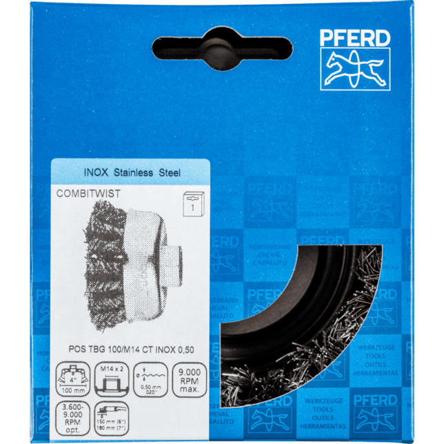 PFERD TOOLS závitové pohárové kefy POS TBG 100/M14 CT INOX 0,50