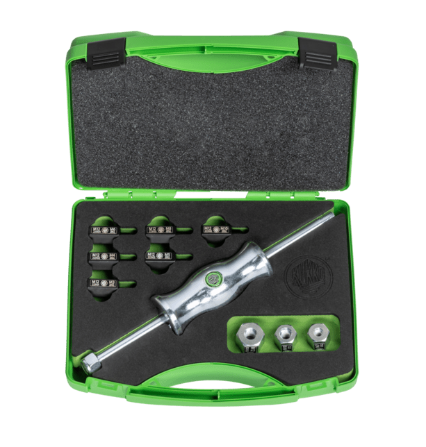 KUKKO KS-22-01 | 10-dielna sada kladív s posuvným kladivom a závitovými adaptéry rôznych veľkostí
