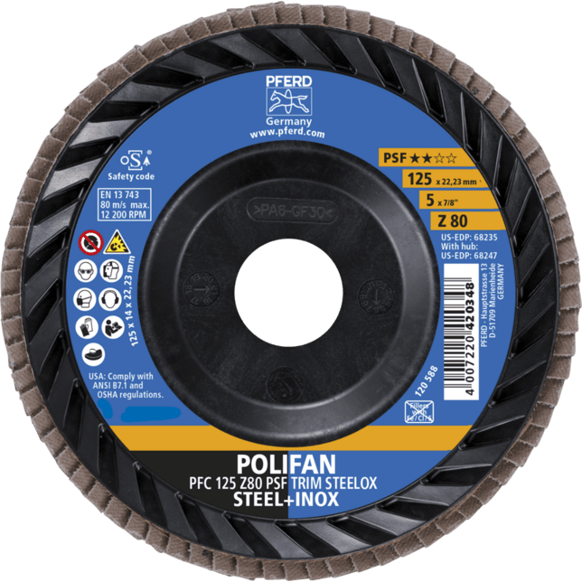 PFERD TOOLS POLIFAN-krúžkové disky PFC 125 Z 80 PSF TRIM STEELOX