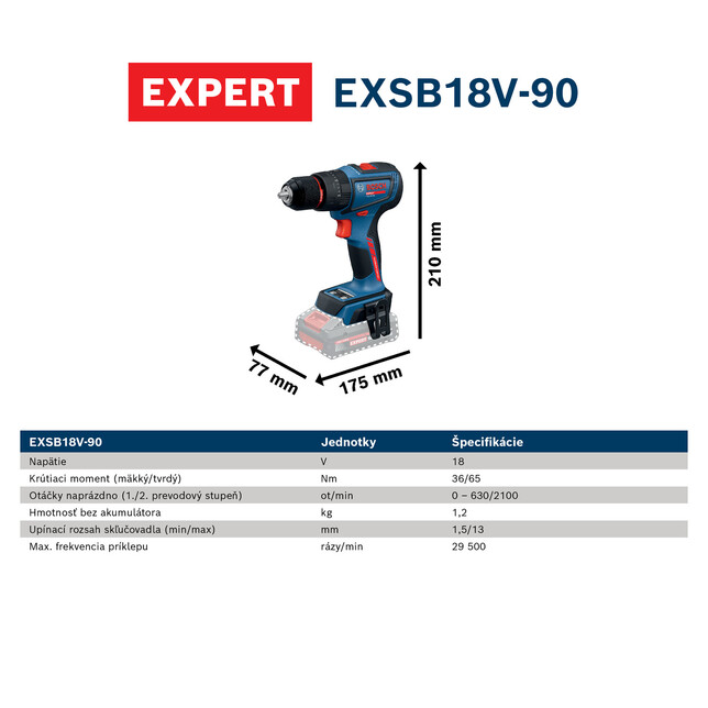 BOSCH EXPERT EXSB18V-90 - Akumulátorový príklepový vŕtací skrutkovač - 06019R3101