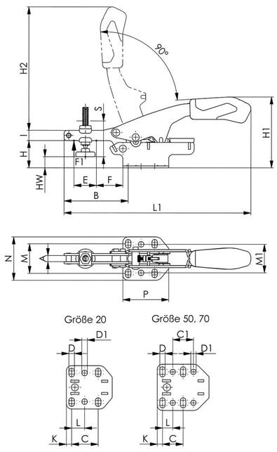 Úpinka vodorovná s variabilnou výškou v. 20 M6x49 6870F AMF